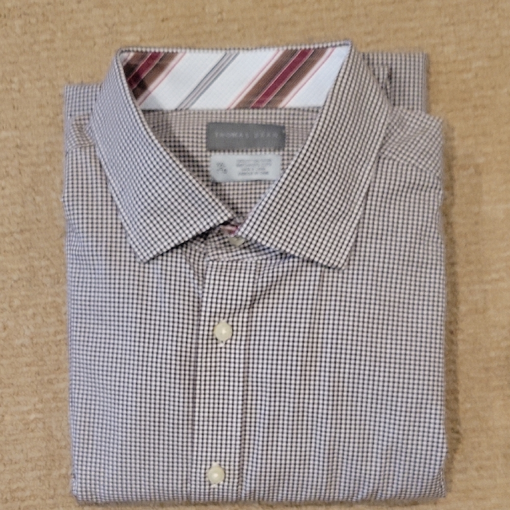 Thomas Dean XXL, EUC Men's Checkered Shirt - Brown and White